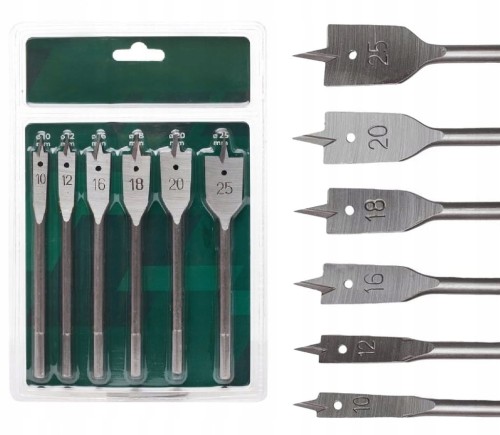 Stalco Wiertła piórowe łopatkowe do drewna 10,0 - 25,0 mm 6 elementów