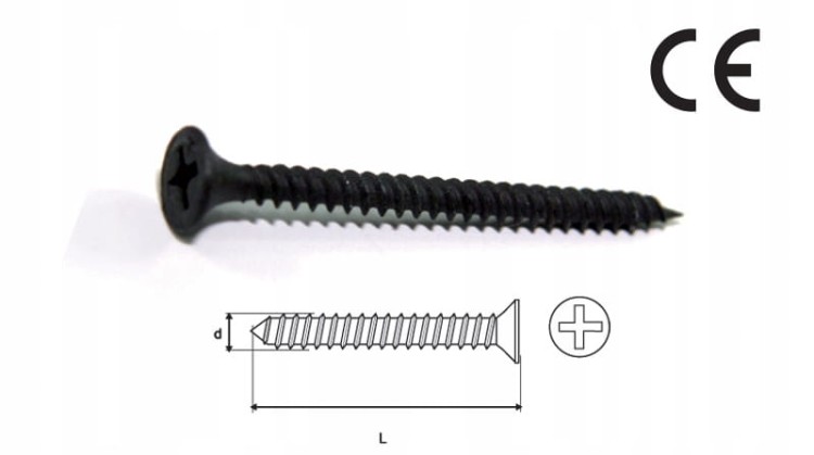 Wkręty Do Metalu G-K Czarne Fosfatowane Karton Gips G-K 3,5x25 1000 szt